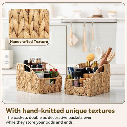 GRANNY SAYS Wicker Storage Baskets for Shelves, Trapezoid Woven Basket with Handles, Storage Wicker Baskets for Pantry, Water Hyacinth, 2-Pack