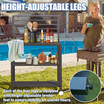 Domi Outdoor Kitchen Island with Storage, Aluminum Kitchen Storage Island Kitchen Food Prep Table with Double Storage Rack, Freestanding Bar Center with Protective Cover Indoor Outdoor