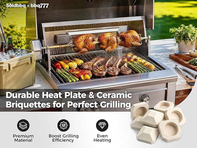 16 7/8" Briquette Tray with Ceramic Briquettes, 3 Pack Stainless Steel Heat Plate & 84 Pack Ceramic Briquette Replacement Parts for Lynx L27 L36 L30 L42 L54 LBQ48 LDR21 CS30 LBQ36 Gas Grill