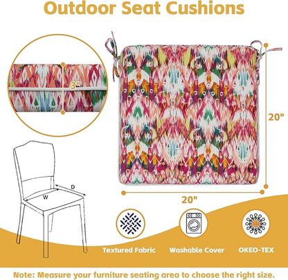 COZYVIDA Outdoor Chair Cushions Set of 4, 20"x20" Square Seat Pads with Tie Straps and YKK Zippers, 30D High-Density Foam, Water-Resistant Fabric,UV-Resistant 1000+ Hrs