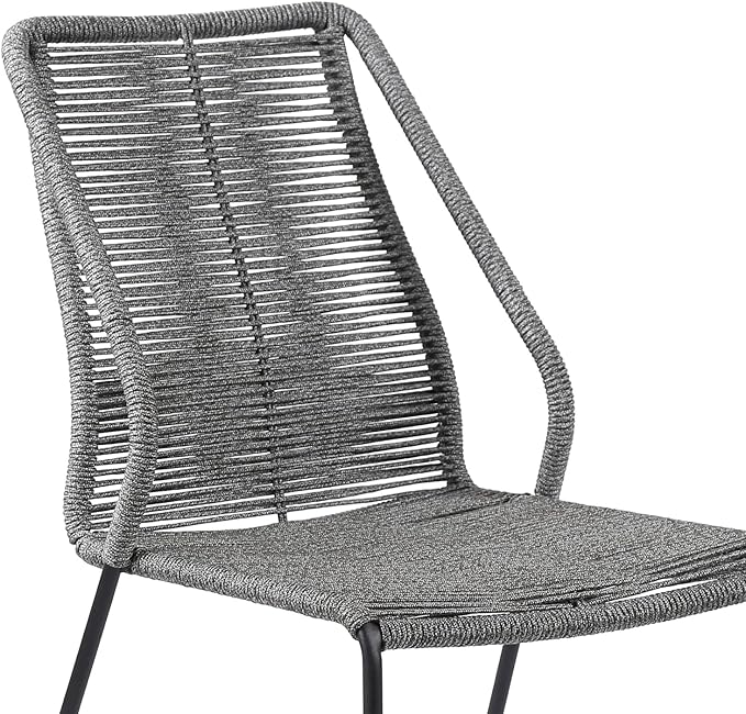 Armen Living Clip Modern Indoor Outdoor Patio Stackable Steel Dining Chair with Grey Rope - Set of 2