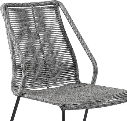 Armen Living Clip Modern Indoor Outdoor Patio Stackable Steel Dining Chair with Grey Rope - Set of 2