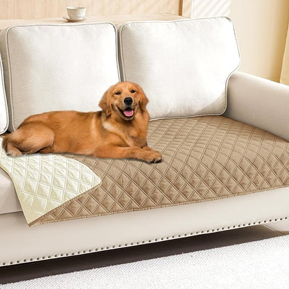 Smiry Waterproof Reversible Pet Couch Covers for Dogs | Pet Friendly, Soft Fabric, Washable Sofa Furniture Protector for Dogs Cat Kids, Checkered (30"x95", Camel/Beige)
