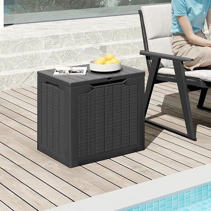 Giantex 25 Gallon Outdoor Storage Box, Patio Deck Box with Lockable Lid, Wicker-woven Texture, Waterproof Storage Bench for Pool Accessories, Garden Tools, Package Delivery, Patio Furniture (Black)