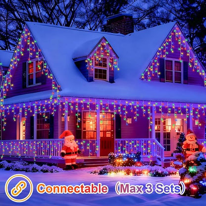 YEGUO 33ft 400 LED Icicle Christmas Lights Outdoor Waterproof, 80 DropsIcicle Light Indoor, 8 Modes Icicle Xmas Lights with Memory Timer(Multicolor)