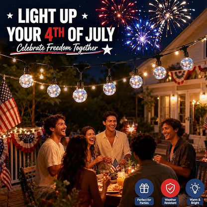 Vigdur 22Ft Patriotic String Lights, Red White Blue Globe String Lights Connectable with 10 Plastic Shatterproof LED Bulbs for Independence Day Patriotic Holidays Decoration