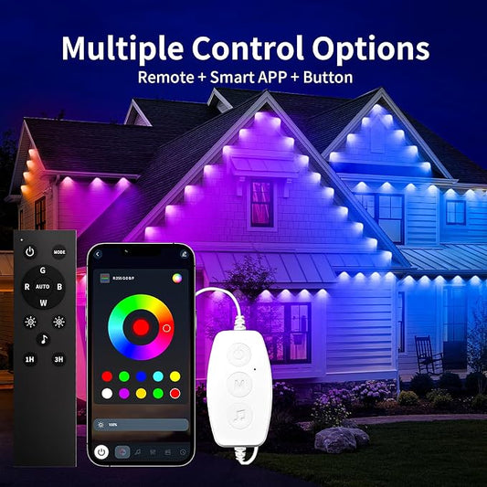 KSIPZE Permanent Outdoor Lights for House Waterproof IP67, Eaves LED Lights | Smart RGB+IC App & Button Control, 200+ Dynamic Scene Modes, For House Roof, Garden, Christmas, Party Decor
