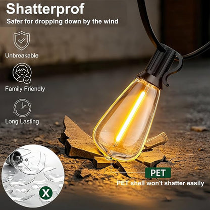 100FT Remote Outdoor String Lights for Outside, 50+2 LED Waterproof Shatterproof Edison Dimmable Timer Bulbs, 2500K Warm White Patio Lights for Garden Backyard Yard Hanging Lighting