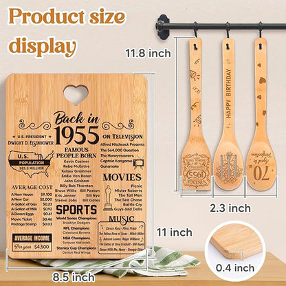 70th Birthday Gifts for Women - "Back in 1955" 70th Birthday Gifts for Men Cutting Board, Bamboo-Made Engraved "Year 1955 News" 70th Birthday Gifts