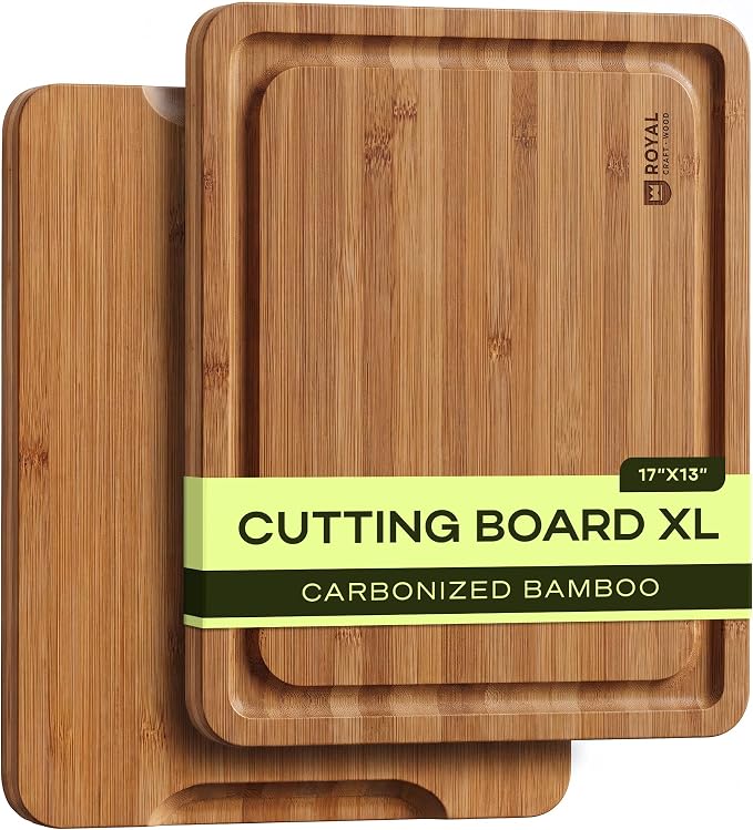 ROYAL CRAFT WOOD Wooden Cutting Board - Bamboo Cutting Boards with Juice Groove - Kitchen Chopping Board for Meat Cheese and Vegetables, Heavy Duty Serving Tray w/Handles, 13” x 17”