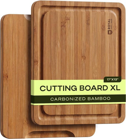 ROYAL CRAFT WOOD Wooden Cutting Board - Bamboo Cutting Boards with Juice Groove - Kitchen Chopping Board for Meat Cheese and Vegetables, Heavy Duty Serving Tray w/Handles, 13” x 17”