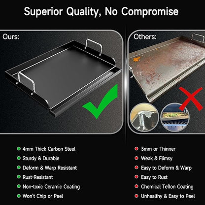 Nonstick Griddle for Gas Grill, 25" x 16" Ceramic Coated Flat Top Griddle for Stove Top, Heavy-Duty, Even Heating, Easy Clean, for Outdoor BBQ & Everyday Cooking