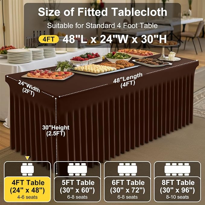 Smiry Spandex Elastic Fitted Table Cloth Skirt for 4FT Rectangle Table | Stretch Washable Table Cloth, Banquet Table Cover for Wedding, Party, Indoor & Trade Shows, (Coffee, 48Lx24Wx30H)