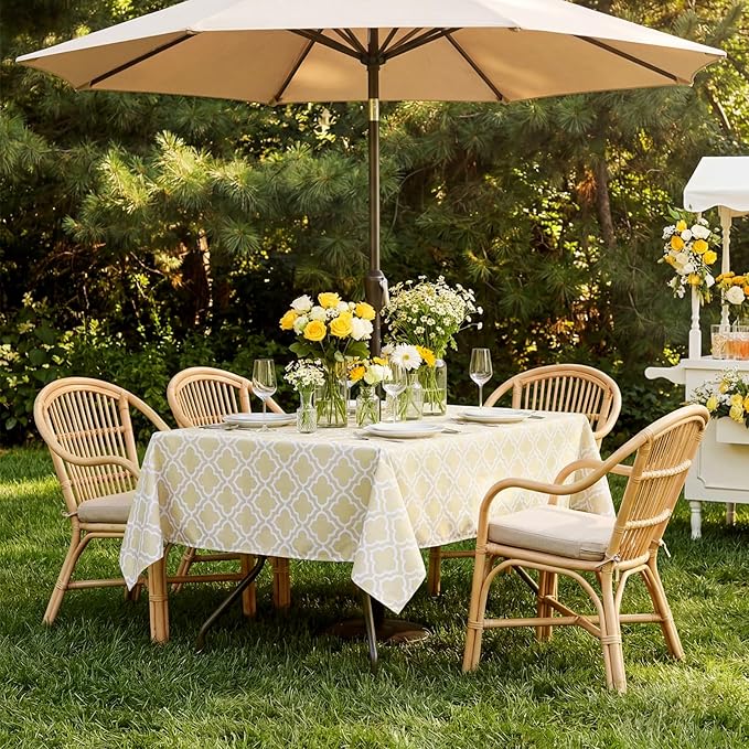 Poise3EHome Square Outdoor Tablecloth with Umbrella Hole and Zipper,Khaki 60x60 Inch,Polyester SpillProof Washable Table Cloth for Spring Summer Patio Garden Poolside Picnic Camping BBQS