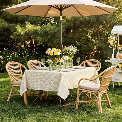 Poise3EHome Square Outdoor Tablecloth with Umbrella Hole and Zipper,Khaki 60x60 Inch,Polyester SpillProof Washable Table Cloth for Spring Summer Patio Garden Poolside Picnic Camping BBQS