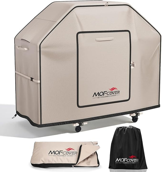 Exclusive Foldable 48 inch Grill Cover, 600D Heavy Duty Waterproof Outdoor BBQ Cover for 2-3 Burners Grill Weber Nexgrill CharBroil, Khaki