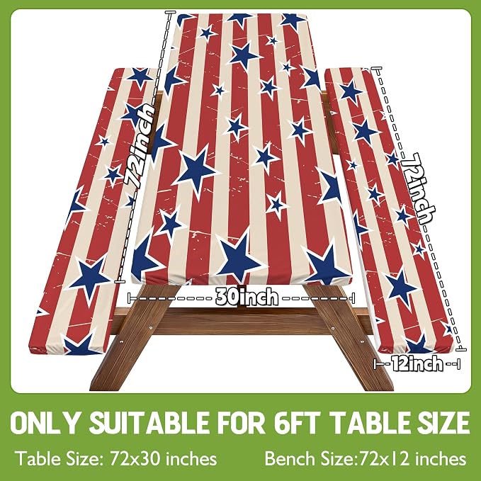 Picnic Table Cover with Bench Covers Waterproof Vinyl Elastic Rectangle Fitted Table Cloth Camping Lovers Essentials Rv Car Travel Overlanding Outdoor Roadtrip Road Trip Women Men Camper Gifts 6 Foot