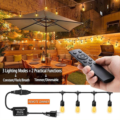 190FT Patio String Lights with Timer for Bistro Café Backyard 2Pack | Dimmable Outdoor String Lights with Remote,2/4/6H Timer
