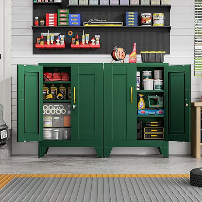 GAIOUS Green Metal Pantry Cabinet (Two Units), Sideboard Buffet Storage Cabient with Doors and 2 Adjustable Shelves, Multifunctional Kitchen Cupboard for Home Office, Accent Furniture, Buffet Table