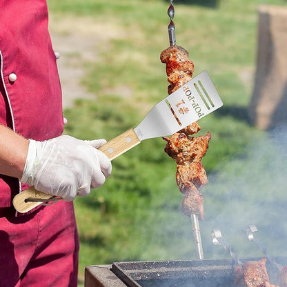 Haooryx Grandpa BBQ Grill Tool Accessory Set - 3Pcs Best Pop-Pop Ever Stainless Steel Grilling Tong Fork Spatula Grillmaster Grandpa Birthday Present Outdoor Housewarming Camping Holiday Party Supply
