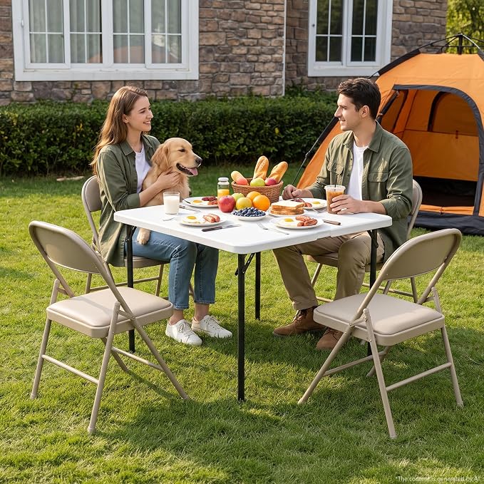 Folding Table and Chairs Set for 4, 5 Piece Card Table Set with 36" Square Foldable Table & 4 Padded Folding Chairs, Portable Indoor Outdoor Dining Table Set for Picnic, Camping, RV, Game Night, Patio