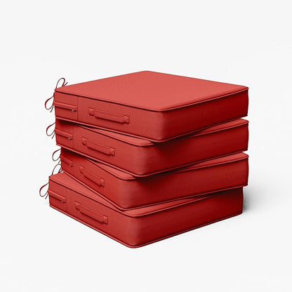 Outdoor Chair Cushion 19 x 19 x 4 Inches Patio Furniture Outdoor Waterproof Seat Cushion, Patio Chair Cushion with Handles and Ties, Square Dining Chair Cushion Set of 4, Red