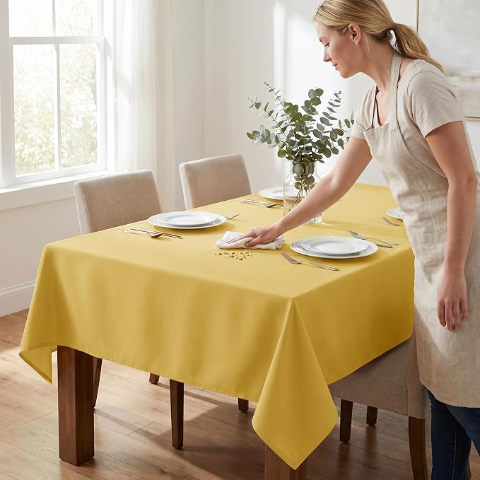 Fitable 6 Pack Yellow Tablecloths for Rectangle Tables, 70 x 120 Inch | Wrinkle & Stain Resistant, Washable Polyester Fabric Cloth Cover, For Wedding, Party, Banquet, Formal Events