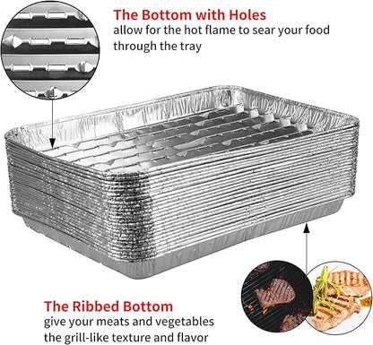 30-Pack Disposable Grill Toppers, Aluminum Foil Grill Pans with Holes, Grill Accessories for Barbecue, Outdoor Cooking and Camping