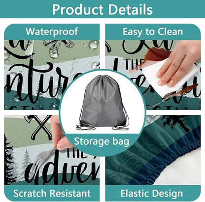 Picnic Table Cover with Bench Covers, Rectangle Tables, Waterproof Elastic Fitted Tablecloths for 6 Foot, Washable Tablecloth for Camping, Outdoor (Green, 30"x96")