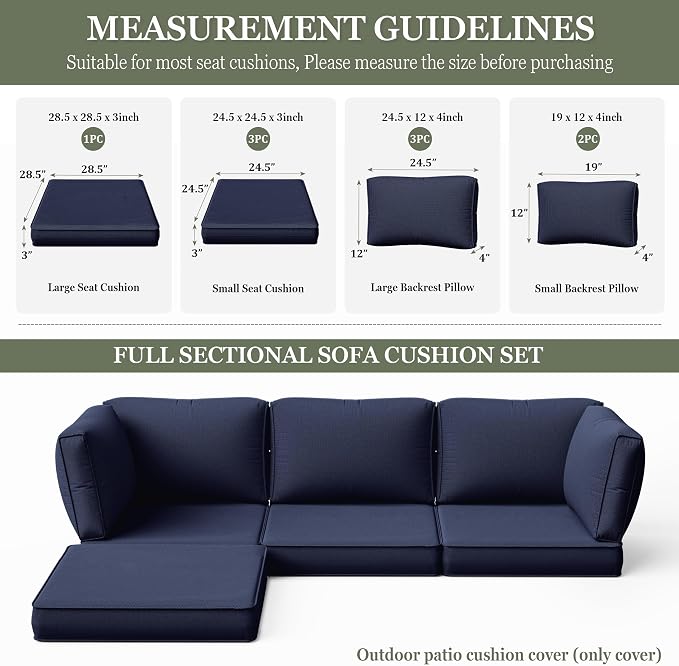 9 Pcs Outdoor Patio Cushions Covers Replacement Sets, Covers Only | 9 Pcs Patio Cushions Covers Replacement UV Resistant, Water Anti-Slip, Heavy-Duty Zippers for 5 Pcs Patio Furniture Set