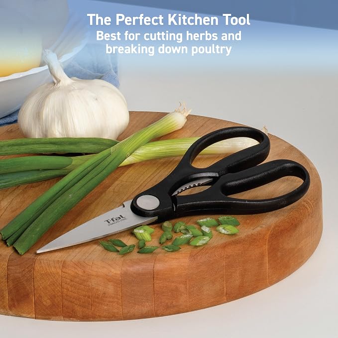 T-fal Ice Force Kitchen Scissors, German Stainless Steel, 6 in | Ice-hardening technology, Ergonomic soft-grip handles, Cuts meat, poultry, herbs, and packaging, X50CrMoV15 steel