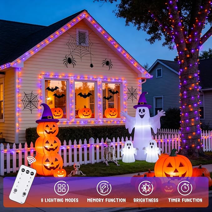 JMEXSUSS 500 LED Orange and Purple Halloween Lights with Remote | 173ft Halloween String Lights Outdoor Waterproof, 8 Modes Christmas Tree Light Plug in for Party House Indoor Decor