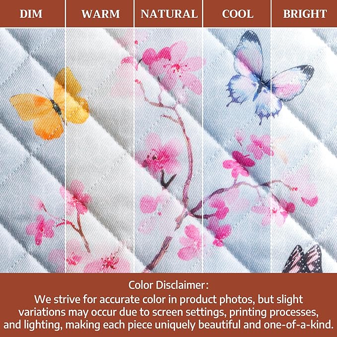 Maison d' Hermine 100% Cotton Oven Mitt & Pot Holder Set (7.5"x13" & 8"x8") Heat Resistant BBQ Cooking Gloves with Loop Baking Grilling Kitchen Hotel Home Farmhouse Spring Summer (Blossoms in Spring)