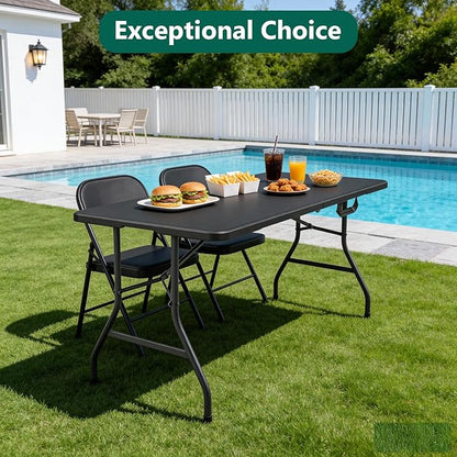 Folding Table 5FT Heavy Duty Plastic Table with Handle, Foldable&Portable, Fold-in-Half Utility Tables for Outdoor, Dining, Wedding, Events, Indoor, Picnic, Camping, Party, Coffee Black