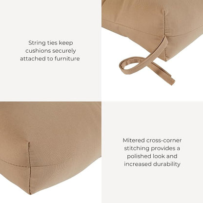 Outdoor Tufted High-Back Chair Cushions, One-Piece Hinged Seat and Back Design, Reversible with 4 Ties, Durable Polyester Fabric, Recycled Fiber Fill - Single, Stone