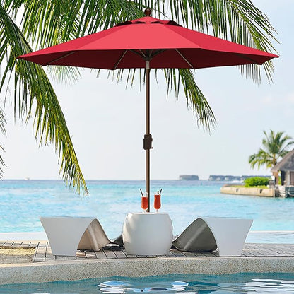 EliteShade USA 10-Year-Non-Fading 9Ft Market Patio Umbrella, UPF 50+ UV Protection Performance Sun Umbrella, Heavy Duty Commercial Grade Outdoor Table Umbrella with Crank & Tilt, Windproof Vented Top for Garden, Pool, Deck and Outdoor Playsets, Logo Red