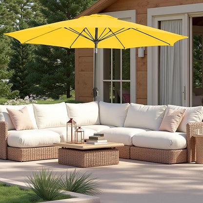 9FT Large Outdoor Patio Umbrella Market Table Umbrella-UV Resistant, Easy Push Button Tilt and Crank, 8 Sturdy Ribs Heavy-Duty Pool Umbrella for Deck,Yellow