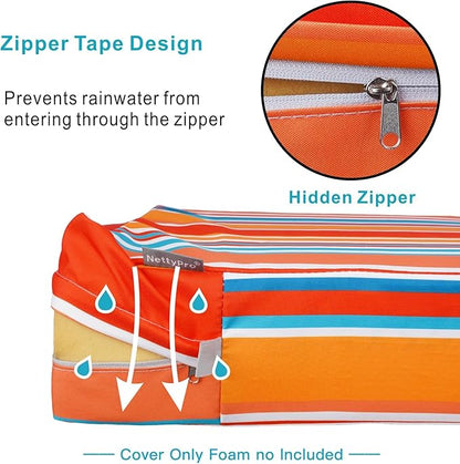 NettyPro Patio Chair Seat Cushion Covers Set 4 Water Repellent UV Resistant Outdoor Furniture Cushion Slipcover with Zipper and Tie, 22 x 20 x 4 Inch, Stripes Multicolor