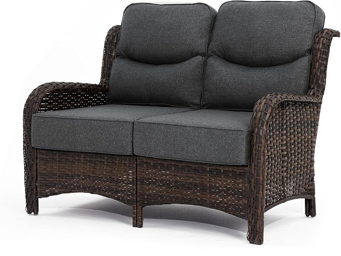 HILLGA Luxury Outdoor Furniture High Back Patio Sofa, Oversized Loveseat with 6'' Thick Cushions, Ideal for Porch, Poolside, Deck, and Yard (Dark Gray)