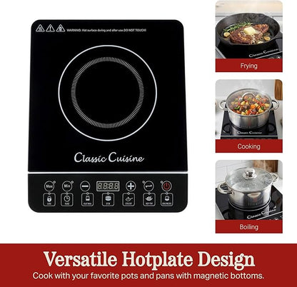 Induction Cooktop - Multifunctional 1800W Electric Stove Top - Hot Plate with Built-In Safety Tools and 10 Power Settings by Classic Cuisine (Black)