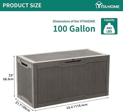 YITAHOME 100 Gallon Resin Deck Box, Weather Resistant Outdoor Storage Box, Lockable Indoor Outdoor Storage for Supplies and Essentials, Taupe