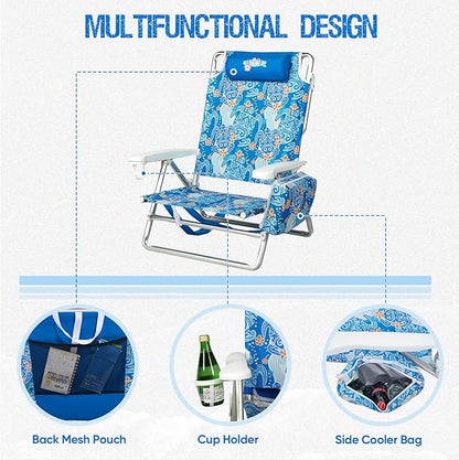 Old Bahama Bay Backpack Beach Chair, Aluminum Lightweight Reclining 5-Position Lounge Chair for Adults Heavy Duty Support 400 LBS Portable Folding with Cooler Bag Camping Chair for Sand Outdoor