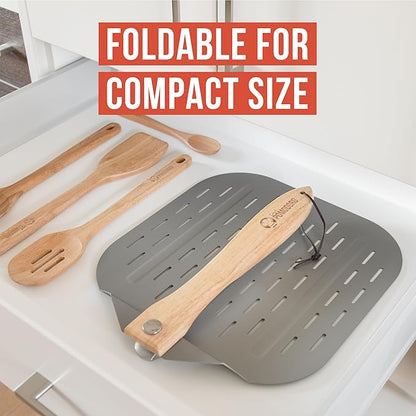 Chef Pomodoro Perforated Aluminum Pizza Peel 12x14 in Foldable Wood Handle | Metal Pizza Peel with Holes for Easy Release, Folds Flat for Storage, Great for Homemade Pizza & Artisan Bread