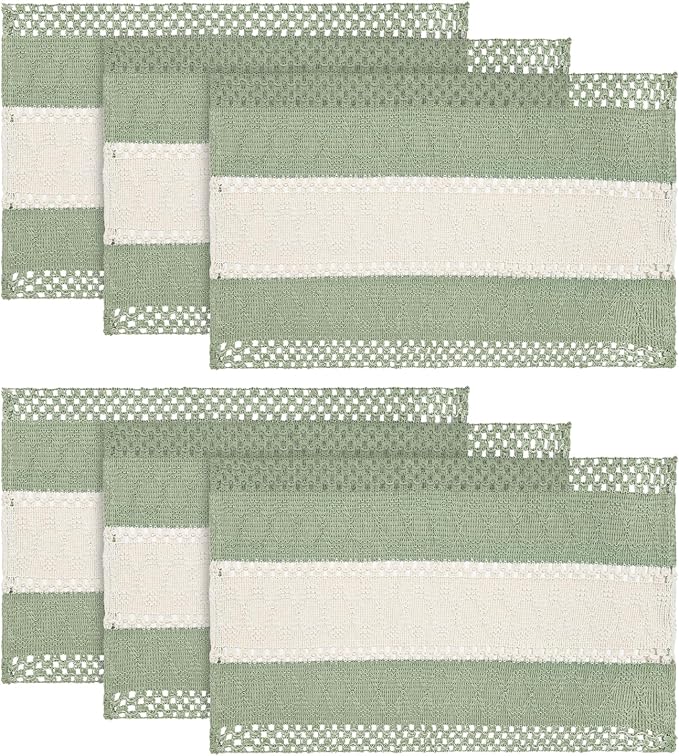Artoid Mode Light Green Farmhouse Rustic Placemats Set of 6,12x18 Inch Seasonal Hollow Table Mats Party Kitchen Dining Decoration