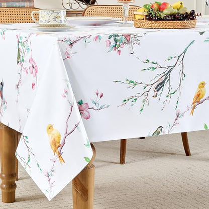 Romanstile Summer Square Vinyl Tablecloth, Outdoor Waterproof Oil-Proof Plastic Table Cloth, Heavy Duty Vinyl Table Cover for Dining, Camping, Picnic, Outdoor - 54 x 54 Inch, Bird