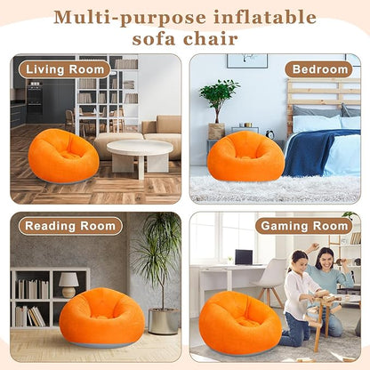 Realspring 6 9 12 Pcs Inflatable Bean Bag Chairs for Adults with Electric Air Pump, Blow up Couch Folding Portable Inflatable Couch Lazy Sofa for Outdoor Movie Night Camping(Orange,6 Pcs)