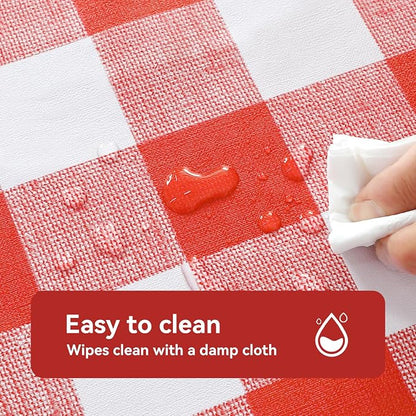 Romanstile Gingham Square Plastic Tablecloth, 100% Waterproof Oil-Proof Checkered PVC Table Cloth, Heavy Duty Vinyl Table Cover for Dining, Camping, Picnic, Outdoor - 54 x 54 Inch, Red and White