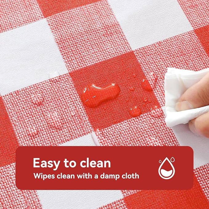 Romanstile Gingham Rectangle Plastic Tablecloth, 100% Waterproof Oil-Proof Checkered PVC Table Cloth, Heavy Duty Vinyl Table Cover for Dining, Camping, Picnic, Outdoor - 54 x 108 Inch, Red and White
