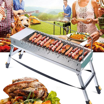 Outdoor Electric BBQ Grill, Automatic Rotating Grill Stainless Steel Barbecue Grill with Double-Side Independent Rotating System, Folding Portable Camping BBQ Grill for Garden Backyard Party Picnic