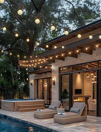 50FT Outdoor String Lights with G40 Globe Bulbs, Waterproof Patio Lighs with 27 Shatterproof LED Bulbs (2 Spares), Dimmable for Weddings, Backyard Parties, Porch Decor, Black Wire